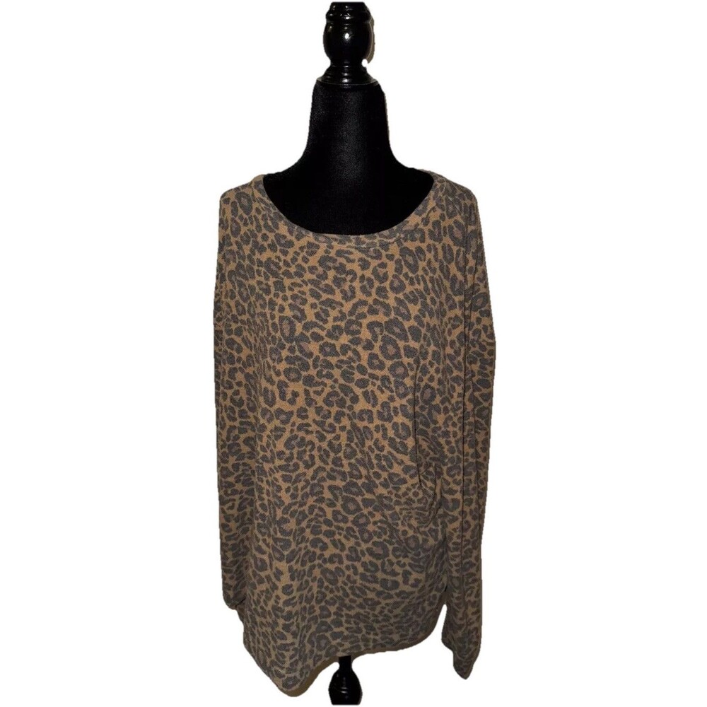Time & Tru XL (16-18) Faded Cheetah Animal Print Long Sleeve Boat Neck Shirt